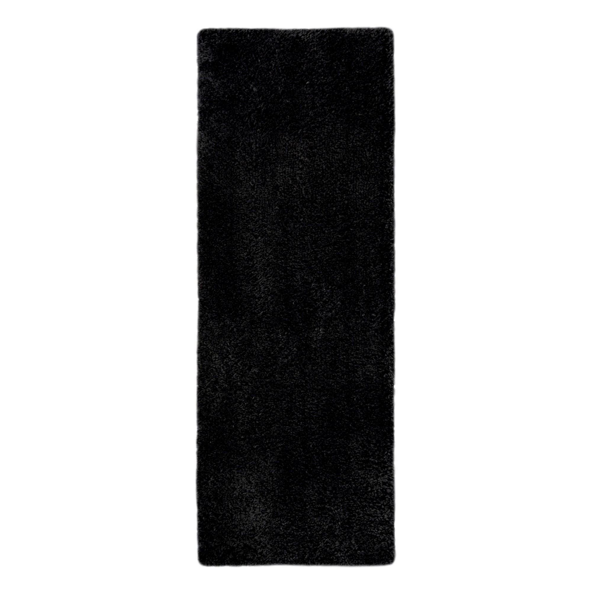 Snug Plain Shaggy Modern Runner Rugs In Black